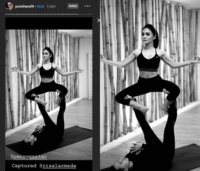 Potret seksi Yuni Shara saat kenakan sport bra seksi sambil unjuk tubuh yang kencang saat melakukan Yoga