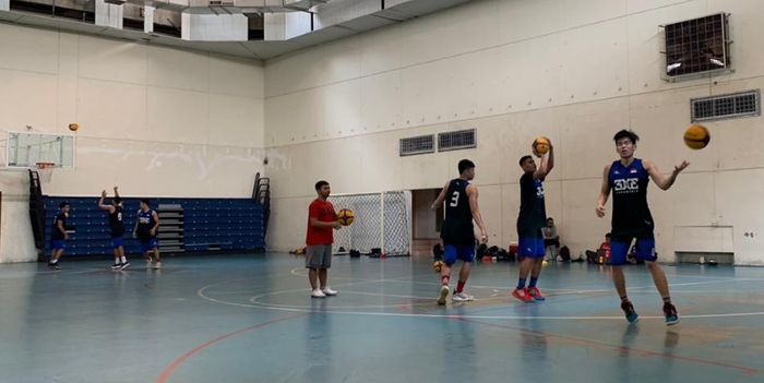 Suasana latihan tim 3x3 putra SEA Games 2019 di lapangan basket STC Senayan, Jakarta, Kamis (31/10/2019).