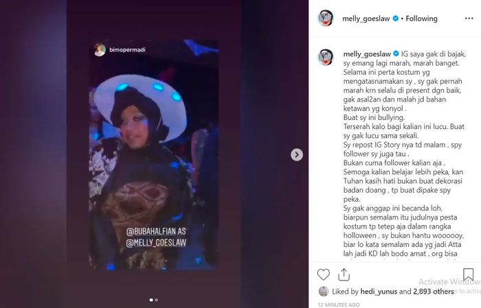 Unggahan Melly Goeslaw soal ketidaksukaannya atas sikap Rossa, Vidi Aldiano, BCL, dan Bubah Alfian. Jumat pagi (1/11/2019), unggahan ini telah dihapus.