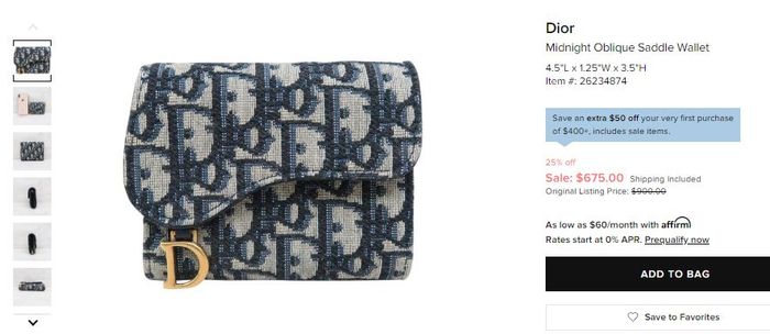 Dior Midnight Oblique Saddle Wallet.