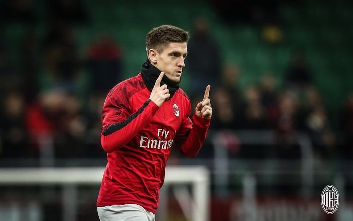 Striker AC Milan, Krzysztof Piatek, dalam laga kontra SPAL di San Siro, Kamis (31/10/2019).