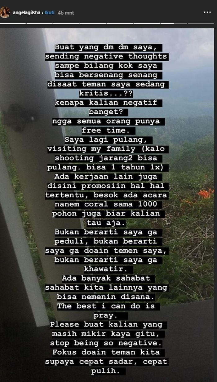 Unggahan Angela Gilsha setelah disebut tak peduli dengan keadaan Dylan Carr