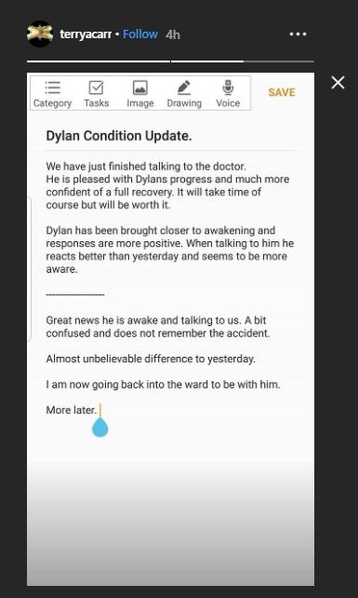 Kondisi terkini Dylan Carr yang diungkap sang ayah