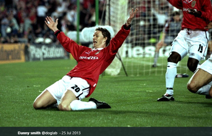 Salah satu pahlawan kemenangan Manchester United atas Bayern Muenchen pada laga final Liga Champions 1998-1999, Ole Gunnar Solskjaer.