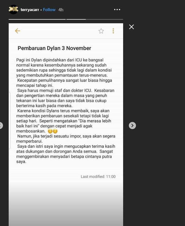 Status terryacarr yang merupakan ayah dari Dylan Carr