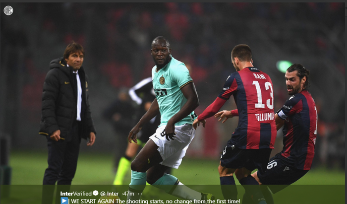 Striker Inter Milan, Romelu Lukaku, dalam laga melawan Bologna pada pekan ke-11 Liga Italia, Sabtu (2/11/2019) di Stadion Renato Dall'Ara.