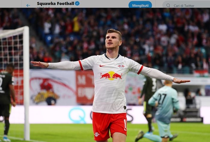 Penyerang RB Leipzig, Timo Werner tampak merayakan golnya pada pertandingan melawan Mainz pada Sabtu (2/11/2019). Pada laga tersebut, Werner sukses mencetak tiga gol dan tiga assist. 