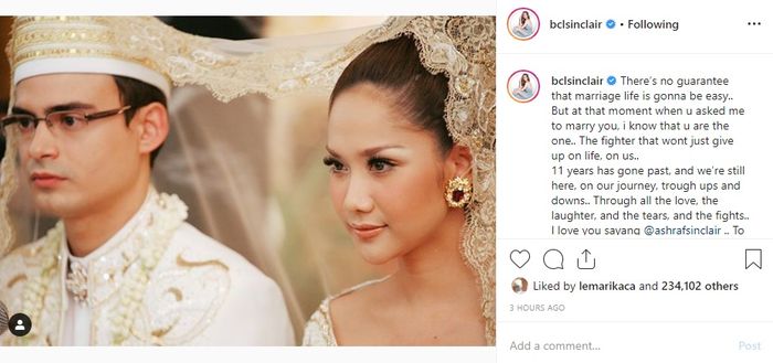 Tulisan manis BCL di hari jadi pernikahan ke-11.