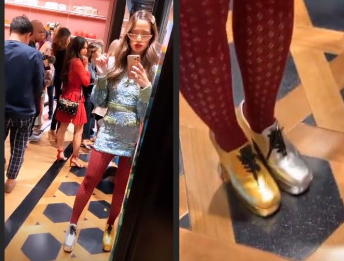 Nia Ramadhani saat hadiri pembukaan butik mewah di Plaza Senayan pakai sepatu beda warna