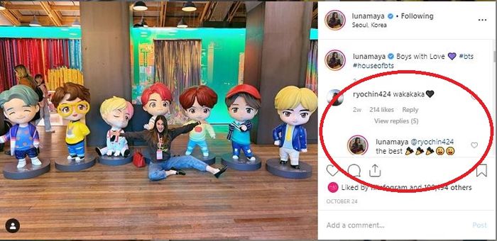 Ryochin tinggalkan emoji love pada postingan Luna Maya