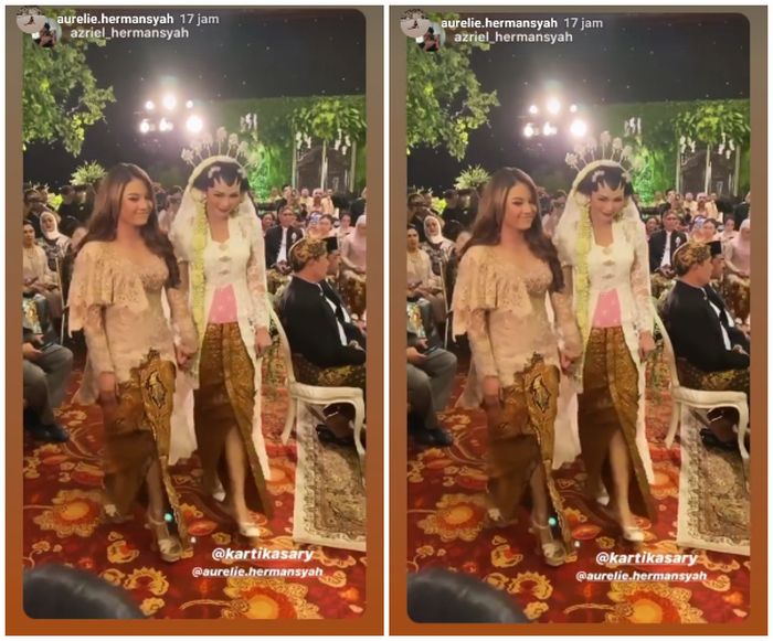 Penampilan Aurel Hermansyah dengan kebaya modern model asimetris dan kain batik.