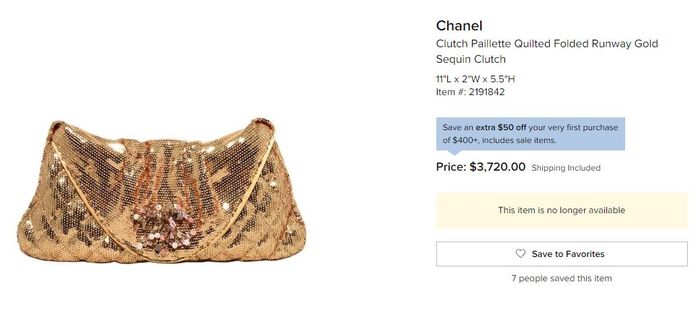 Harga Clutch Paillette Quilted Folded Runway Gold Sequin Clutch dari Chanel