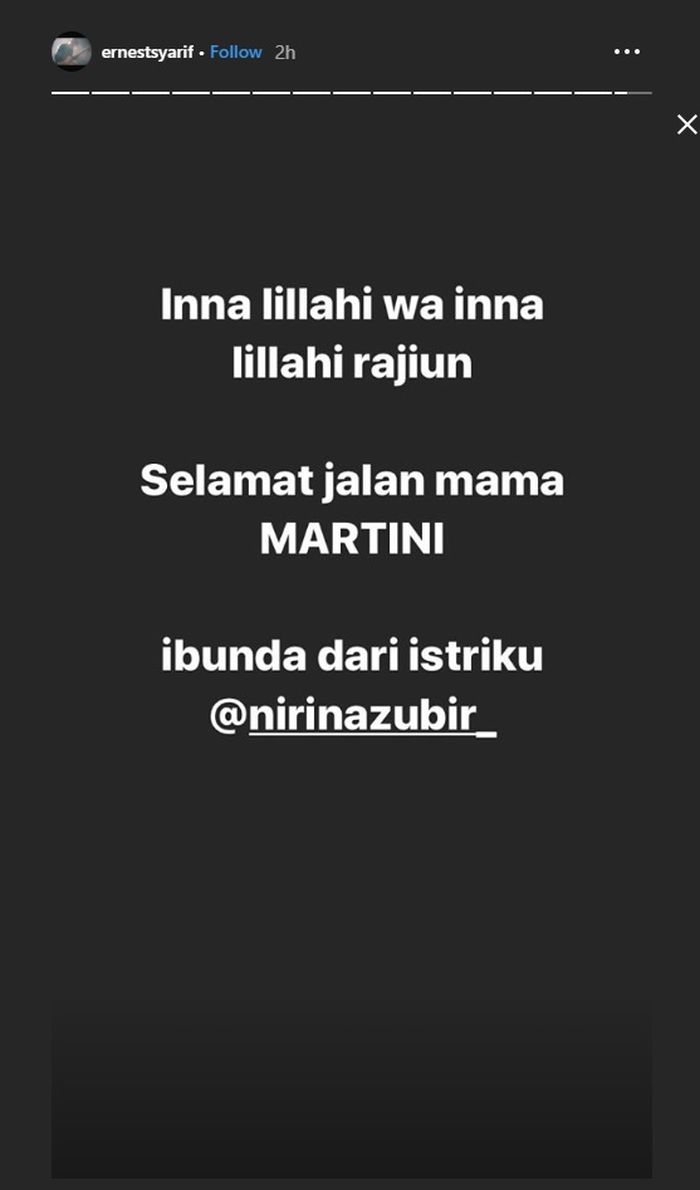 Ungkapan duka dari Ernest, suami Nirina Zubir