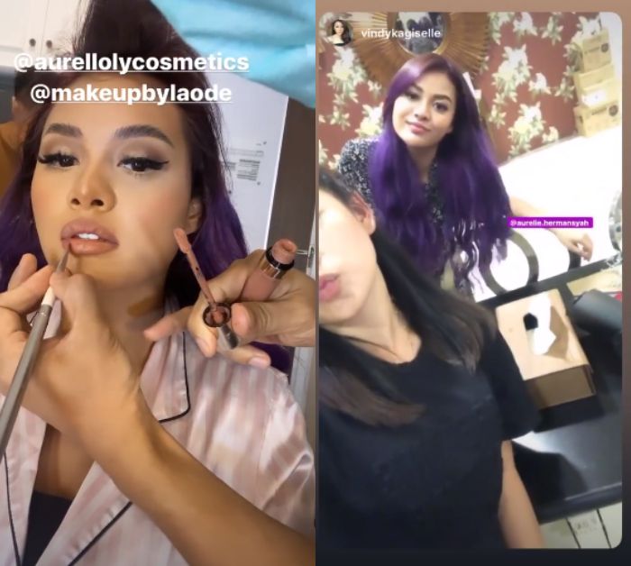 Penampilan Aurel Hermansyah dengan rambut warna ungu