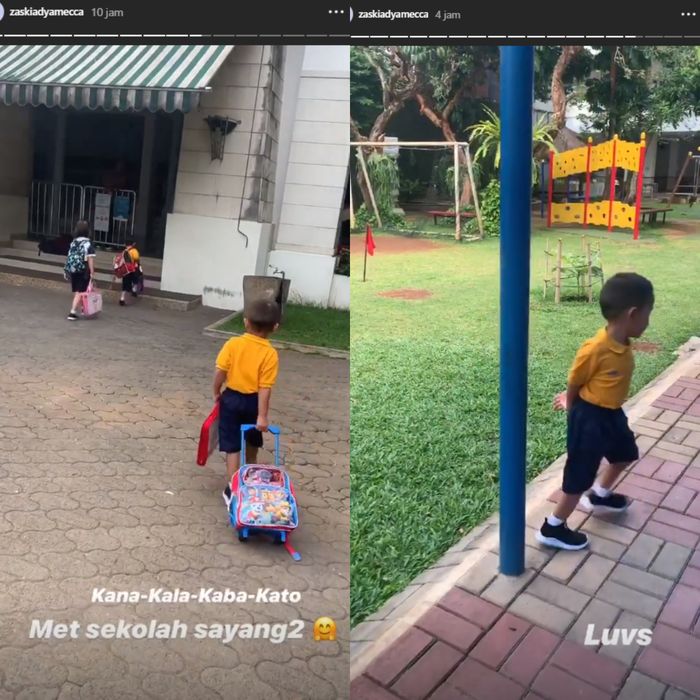 Zaskia Mecca antar anak kesekolah
