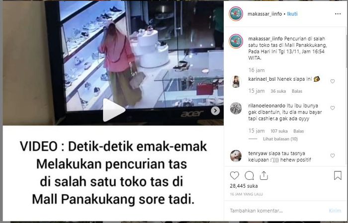 Unggahan video emak-emak curi tas di toko.