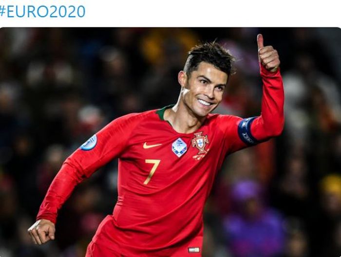 Ekspresi megabintang timnas Portugal, Cristiano Ronaldo, dalam laga Grup B Kualifikasi Euro 2020 melawan timnas Lithuania di Stadion Algarve, Kamis (14/11/2019).