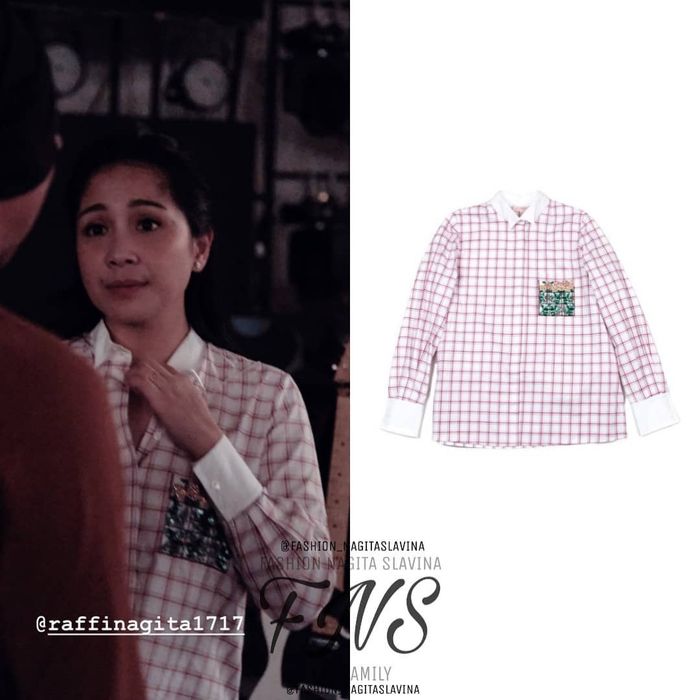 Nagita Slavina mengenakan Embellished Pocket Shirt dari brand Dice Kayek