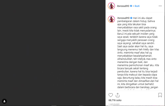 Permintaan maaf Rossa