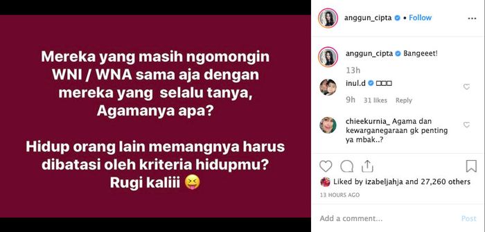 Anggun C Sasmi membalas nyinyiran warganet dengan perumpamaan
