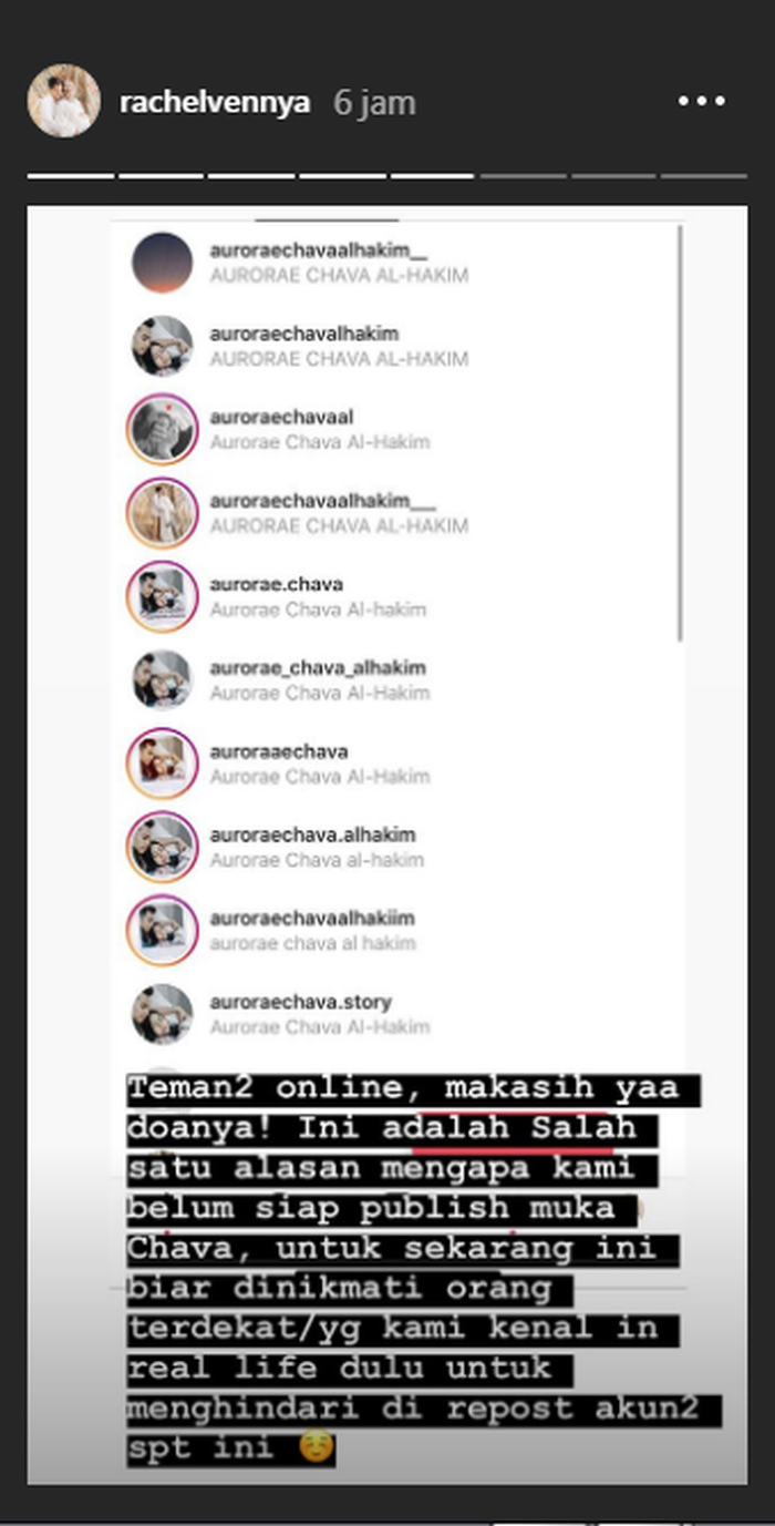 insta story Rachel Vennya tentang fake account yang menggunaan nama anak keduanya