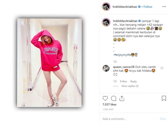 Unggahan Hilda Vitria Khan di Instagram