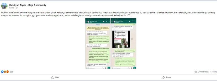 Ungkapan permintaan maaf keluarga