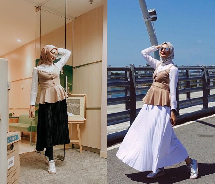 Gaya Hijab Modis ala Angkie Yudistia, Tuna Rungu yang Jadi Staf Khusus Presiden Jokowi - Peplum Cami Top