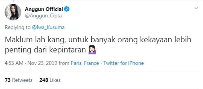 Anggun C. Sasmi turut memberikan komentar pedas 