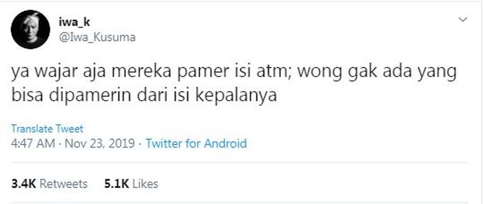 Iwa K memberikan komentar sinis soal tren pamer saldo ATM
