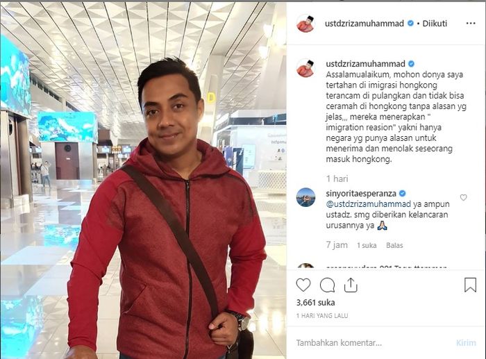 Ustaz Riza Muhammad ditahan di imigrasi Hongkong