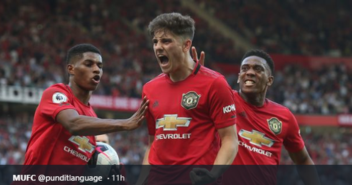 Trio penyerang Manchester United, Marcus Rashford (Kiri), Daniel James, dan Anthony Martial.