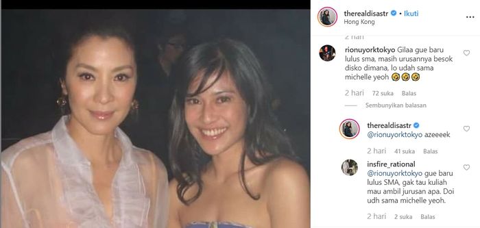 Komentar teman Dian Sastro yang menanggapi foto lawas Dian yang sedang party bersama Michelle Yeoh