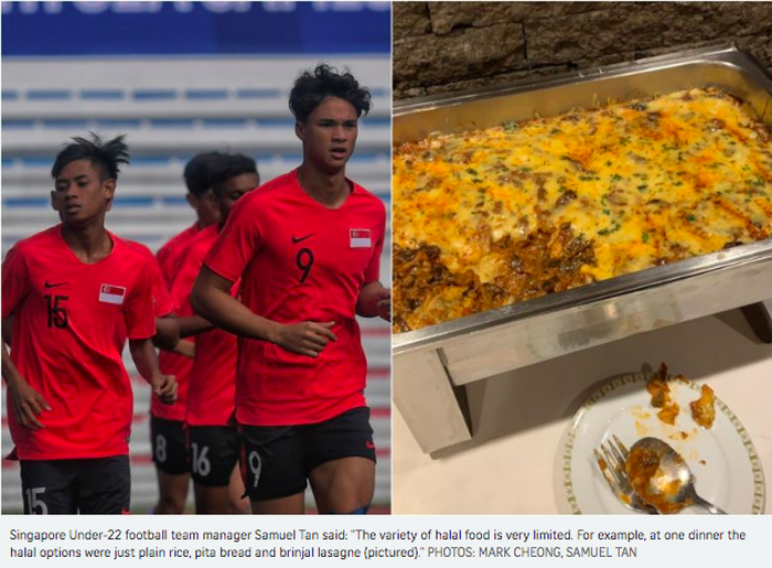 Straits Times melaporkan kalau 'variasi makanan halal sangat terbatas. Sebagai contoh, satu-satunya opsi halal di sebuah hotel tim adalah nasi putih, roti, dan lasagna daging.'