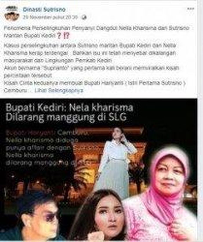 Nella Kharisma dituduh selingkuh dengan mantan Bupati Kediri