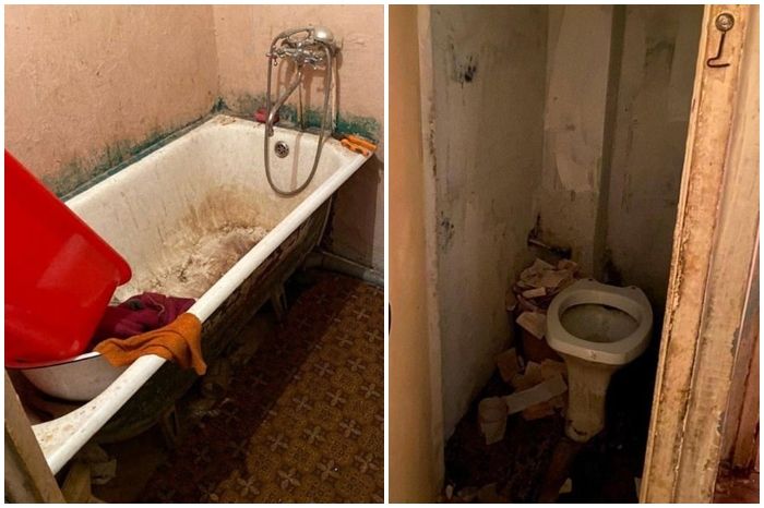 Kondisi kamar mandi di apartemen tempat Diana (5) dan Anya (1) tinggal.