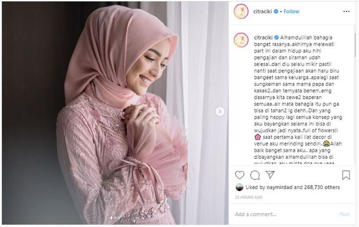 Curahan hati Citra Kirana usai gelar pengajian dan siraman