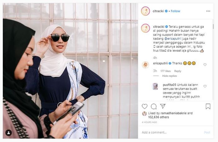 Unggahan Instagram Citra Kirana