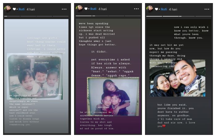 Unggahan akun Instagram saudara perempuan dari mahasiswa ITB tentang meninggalnya sang adik.