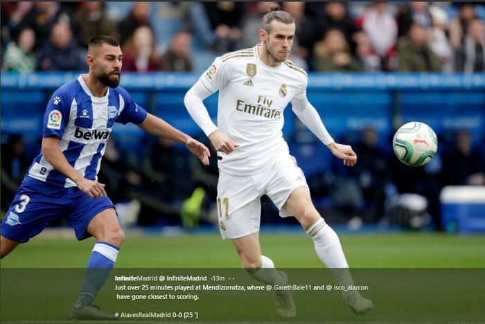 Pemain sayap Real Madrid, Gareth Bale, pada laga melawan Alaves di Liga Spanyol.