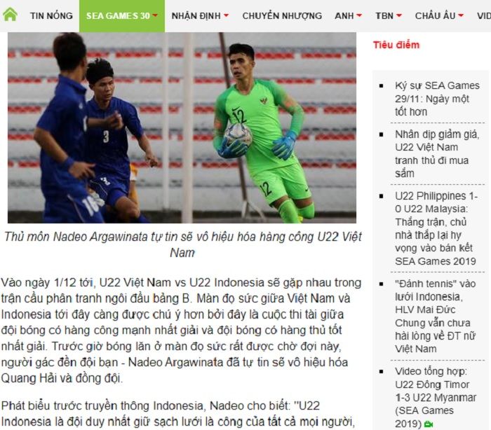 Kiper timnas U-23 Indonesia, Nadeo Argawinata jadi perbincangan media Vietnam karena optimis cetak cleansheet lagi.