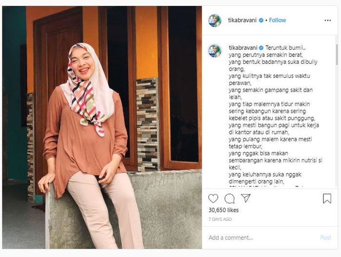 Kehamilan Tika Bravani yang kini memasuki minggu ke-30