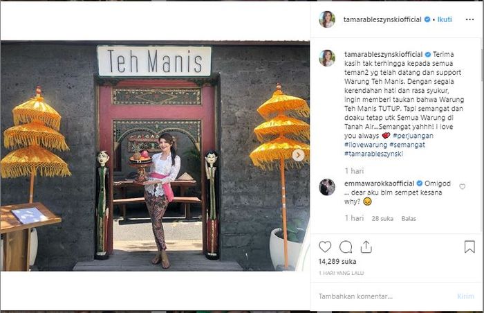 Tamara Bleszynski umumkan warungnya tutup