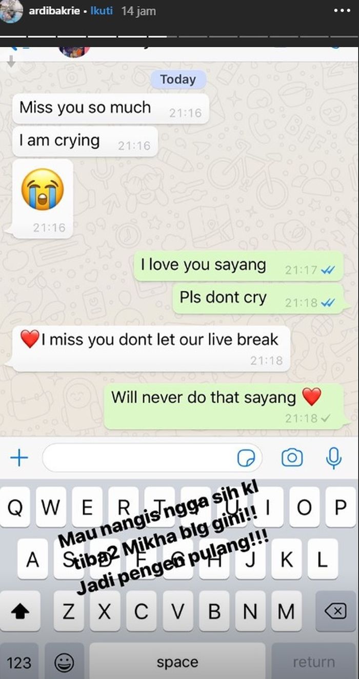 Unggahan Instagram story Ardi Bakrie