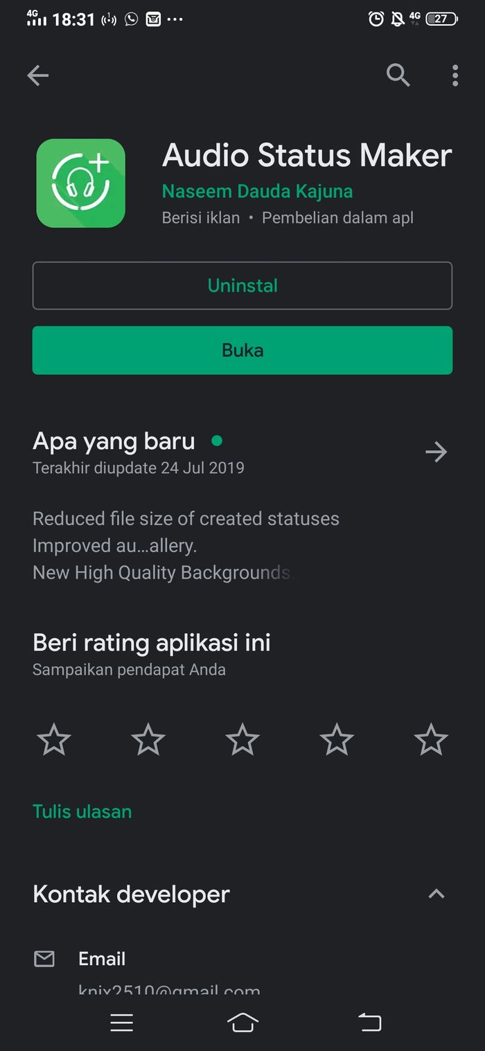 Aplikasi Audio Status di Google Playstore.