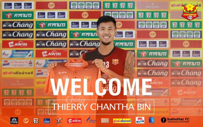 Pengumuman beergabungnya Thierry Chantha Bin dengan klub Liga Thailand 1, Sukhothai FC.