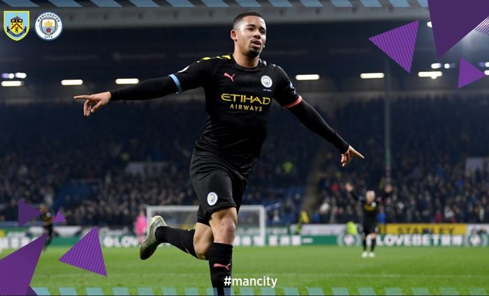 Striker Manchester City, Gabriel Jesus, sukses mencetak gol ke gawang Burnley dalam lanjutan pertandingan pekan ke-15 Liga Inggris, Selasa (3/12/2019) atau Rabu dini hari WIB