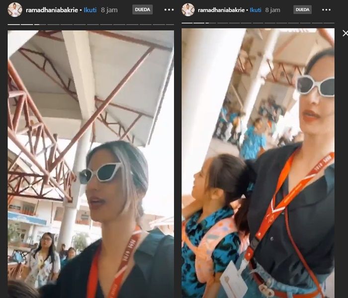 Nia Ramadhani saat ke sekolah anak-anaknya, Mikhayla Zalindra Bakrie dan Mainaka Zanatti Bakrie