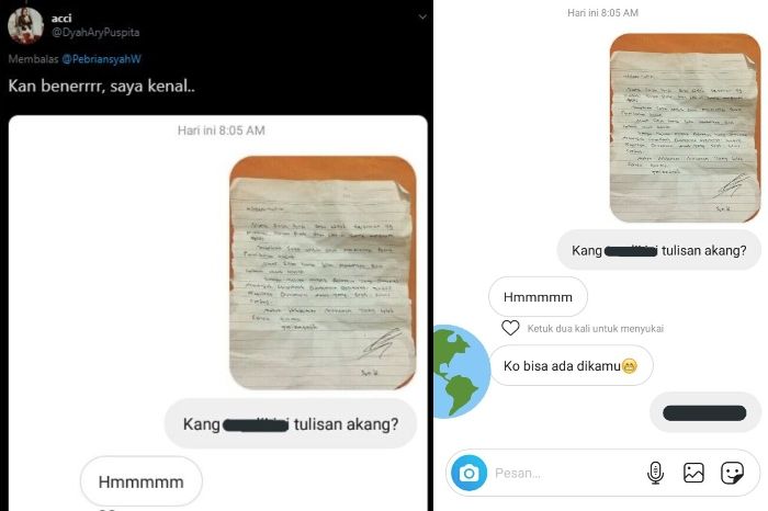 Tweet @DyahAryPuspita yang melampirkan percakapannya dengan Sendi.