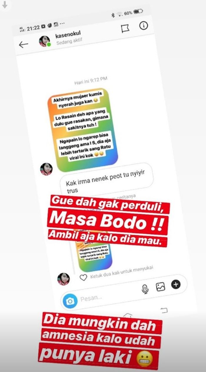 Unggahan Instagram story Irma Darmawangsa.